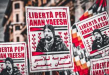 Palestinska politiska fångar i Italien: Anan Yaeesh, Ali Irar och Mansour Doghmosh väntar på dom; förhandling om sju palestiniernas, The Palestinian 7, frihetsberövande