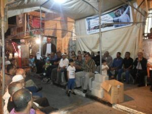 Prisoner support tent at the entrance to Dheisheh refugee camp.