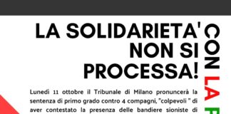 11/10, Milano: La solidarieta’ con la Palestina, non si procesa!