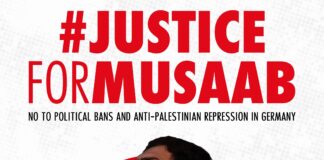 #JusticeForMusaab : Dem palästinensischen Aktivist Musaab Abu Atta wurde in Deutschland ein politisches Verbot verhängt: Cartel Campaña, Justicia para Musaab
