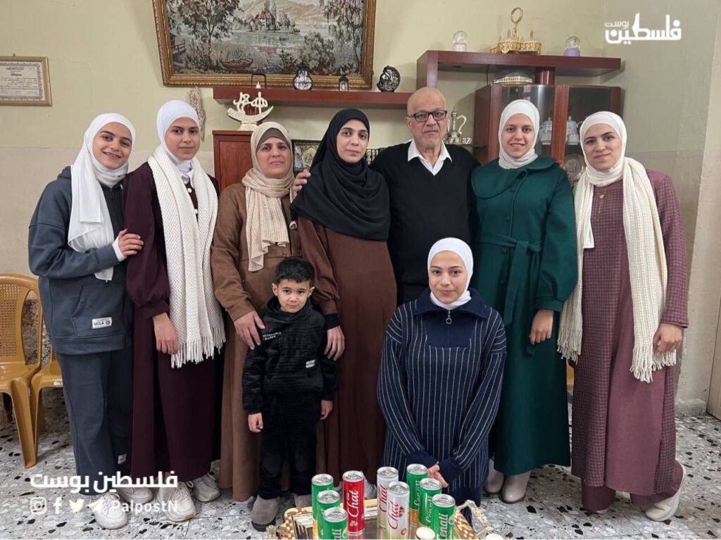 Palestinian liberated student, Halima Abu Amara, celebrates her liberation in the Flood of the Free with her family